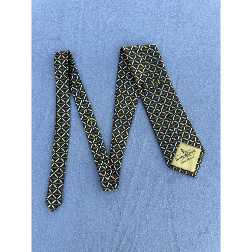 Vintage Hickey Freeman Hand Tailored Silk Tie USA Geometric Print 1980s-90s - Picture 4 of 5